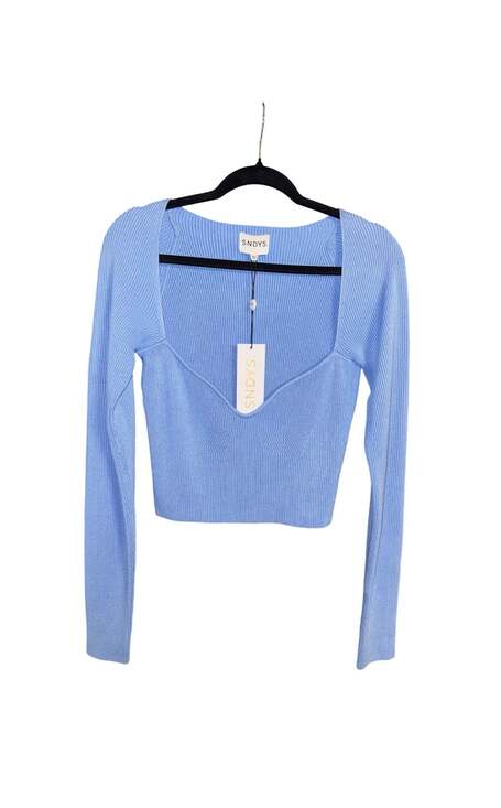 SNDYS Tops - SNDYS Light Blue Ribbed Sweetheart Long Sleeve Crop Top Size XL New With Tags